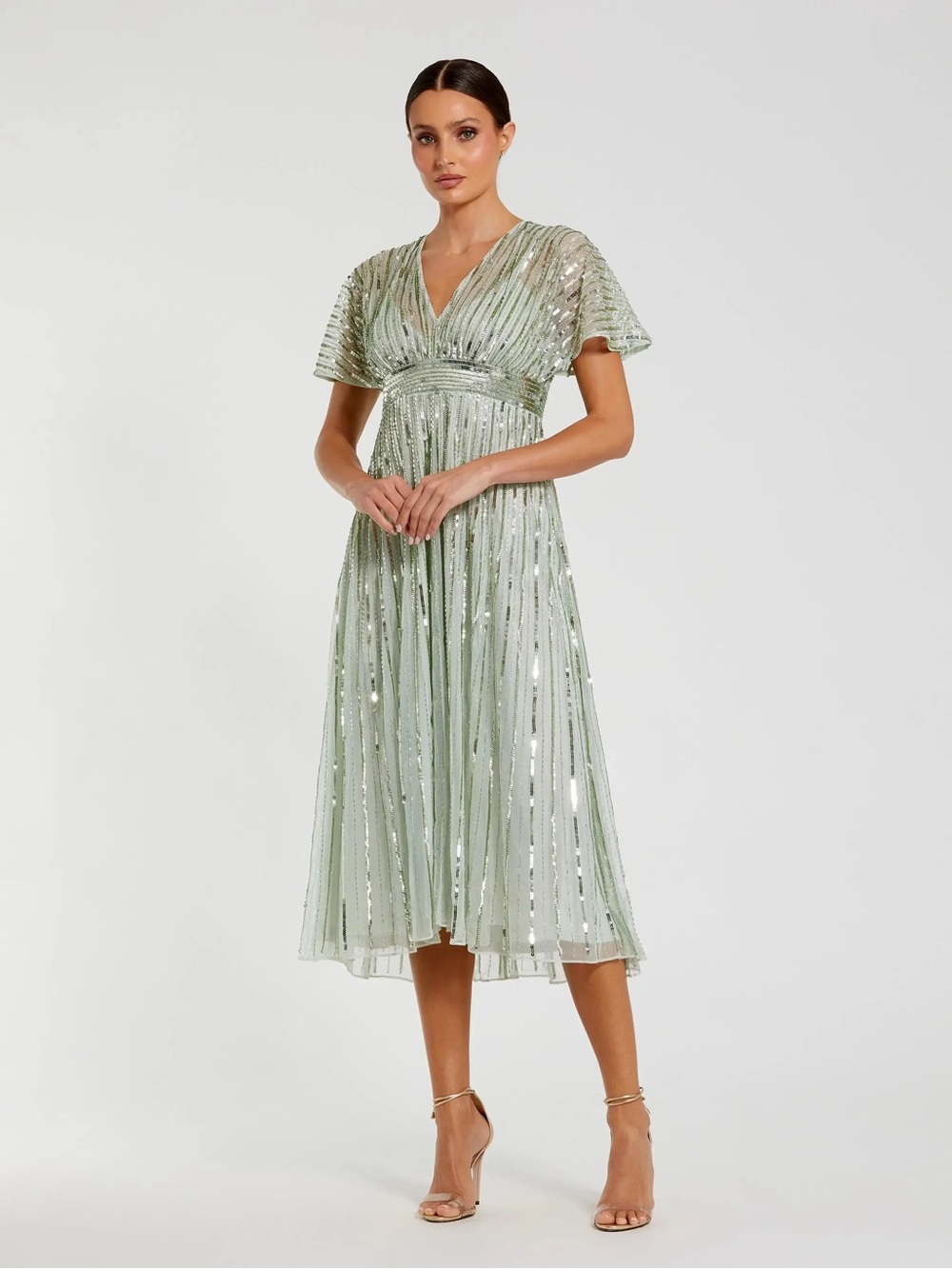 Mac Duggal Sage Green Sequin Midi Dress